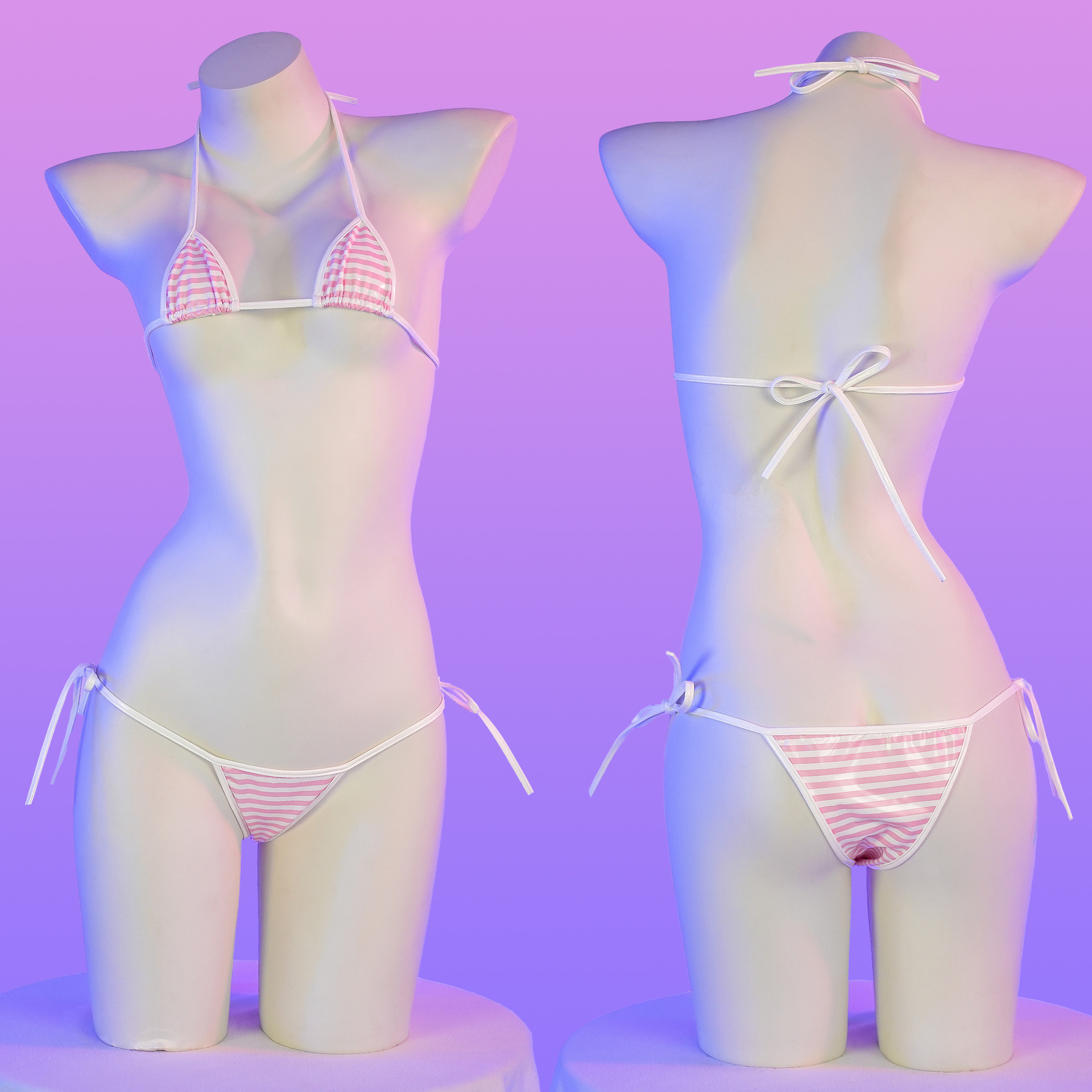 Leather pinstripe bikini printed three-point patent leather sexy lingerie lace-up pajamas home wear C2115