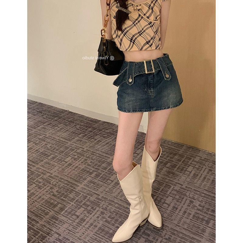Denim Skirt Women's 2022 Spring New Retro High Waist Slimming Spice Girl Skirt Hip Skirt Skirt
