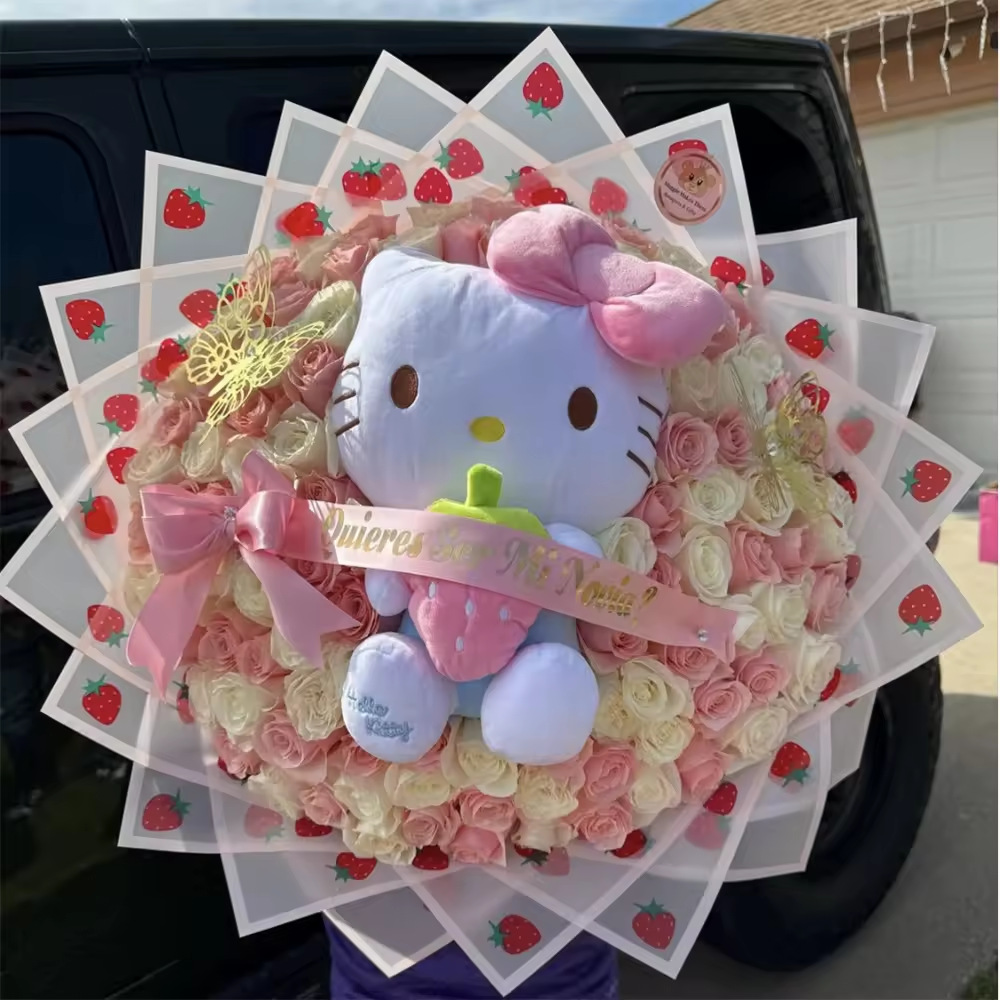 Wholesale custom flower shop rose bag flower paper edging Strawberry picture matte waterproof Korean translucent flower wrapping paper