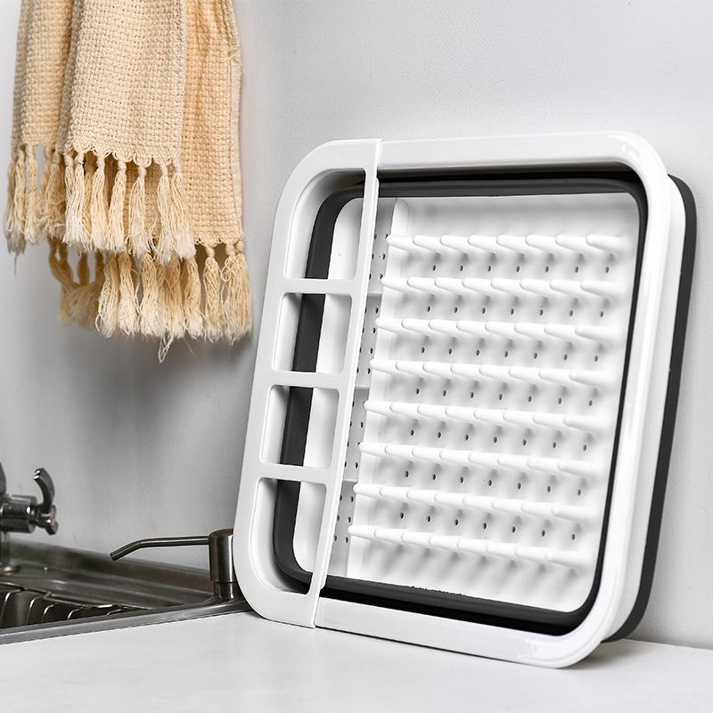 Picture of Foldable Kitchen Household Storage Rack Draining Basket Plastic Storage Rack Retractable Bowl and Dish Rack Retractable Contrast Color