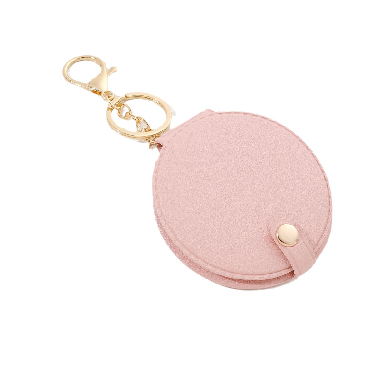 Picture of Creative round makeup mirror keychain pu leather car bag pendant carry-on solid color mini small mirror