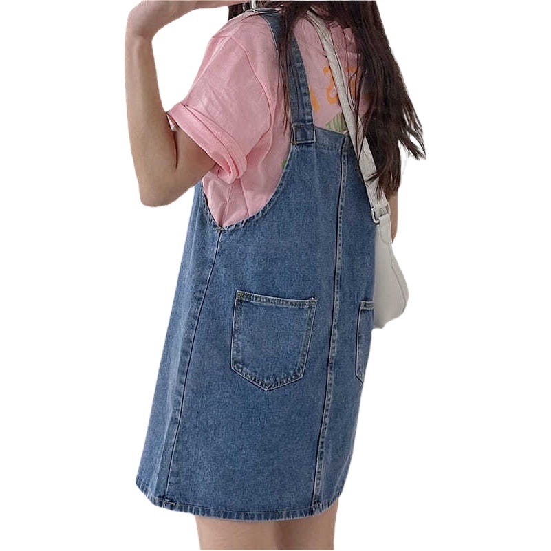 2022 Summer New Arrival Loose All-Match Slimming Denim Suspender Dress Women's Summer Short Dress for Petite