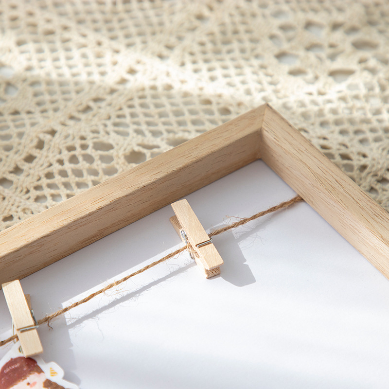 Picture of ins Wind Hemp Rope Clip Photo Frame Photo Rack Wooden Photo Wall Hanging Wall Table Combination Handmade Creative Photo Frame Wooden Clip