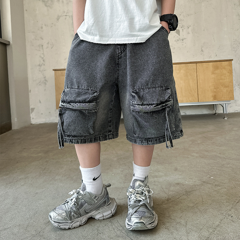 Boys' Denim Shorts Summer Thin 2025 New Summer Outfit Boys' Stylish Cargo Mid-Length Children's Knee-Length Shorts
