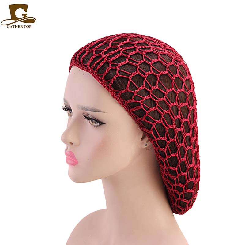 Picture of Women's Handmade Crocheted Braided Net, Mesh Pocket, Mesh Plate Hair Hat, Nightcap, Retro Bow, Retro Style