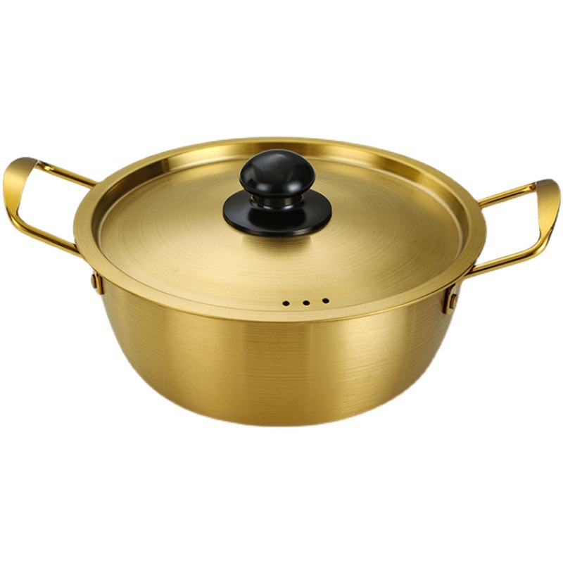 Picture of Korean Instant Noodle Pot, Small Cooking Pot, Stainless Steel Double-Eared Soup Pot, Household Korean Ramen Pot, Induction Cooker, Small Noodle Pot