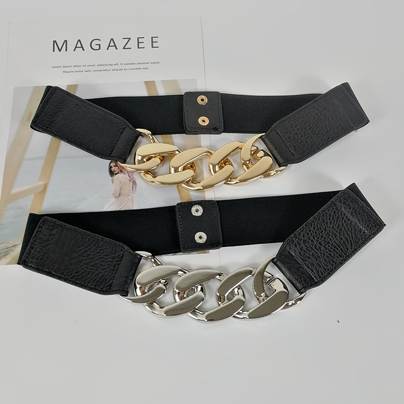 Women's Elastic Belt Metal Chain Fashion All-match Girdle Waist Seal Waist Trendy Internet Popular Simple Belt