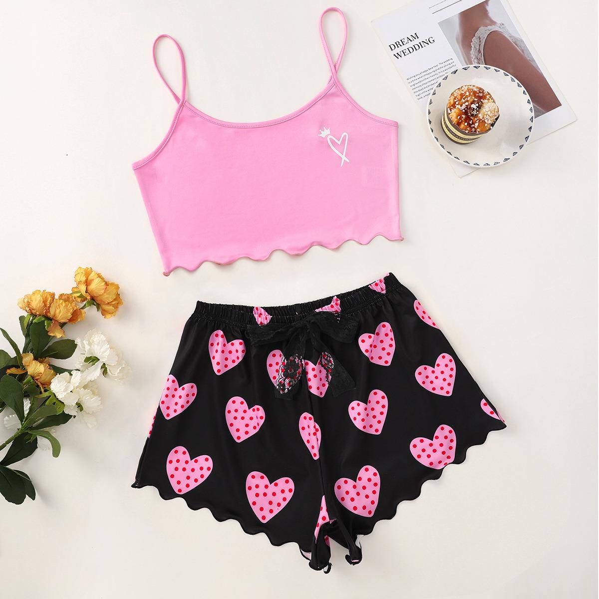 New Arrival Heart Print Camisole Top and Heart Print Shorts Home Wear Set TL9613