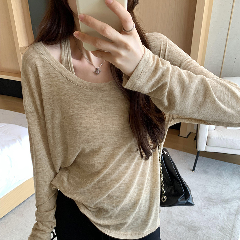 Lazy and Relaxed Thin Sleeveless Vest Long-sleeved T-shirt Two-piece Set Women's 2024 Summer Early Autumn New Sunscreen Blouse