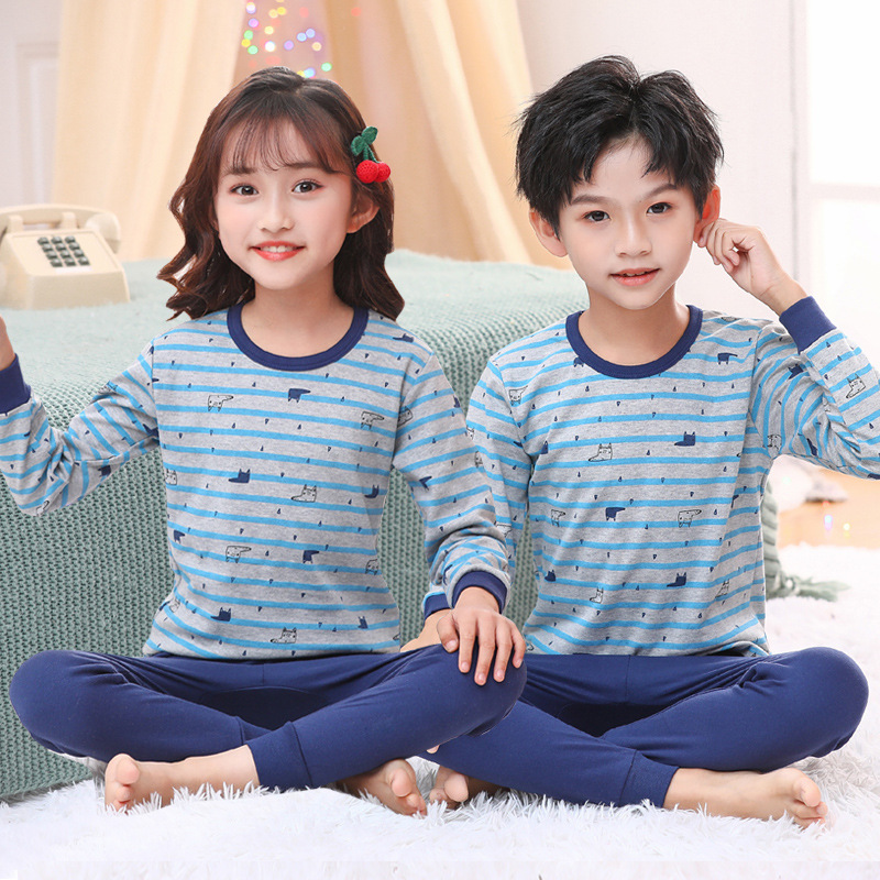 Picture of 2024 Autumn and Winter Children's Round Neck Pure Cotton Home Clothes Pajamas for Boys and Girls Cartoon Autumn Clothes and Autumn Pants Bottoming Underwear Set