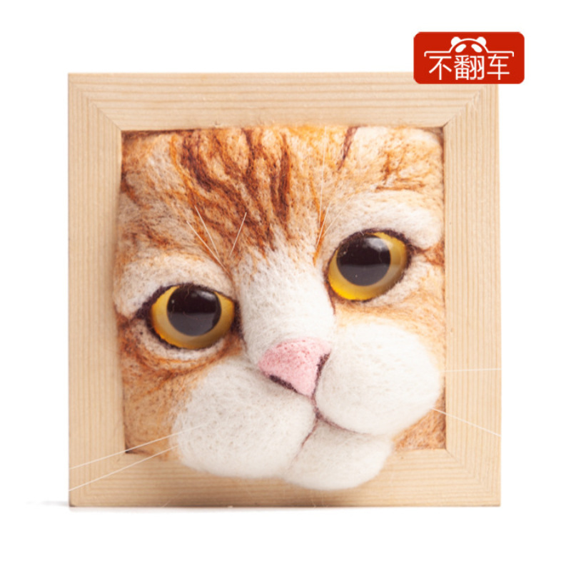 DIY Wool Felt Poke Fun Cat Head Animal Material Kit Handmade Gift Doll Photo Frame Gift