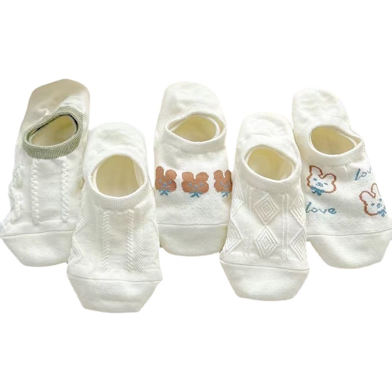 23 Pa Landuo Green Student Cotton Socks Cartoon Shallow Mouth Invisible SocksSummer White Socks Women's Boat Socks