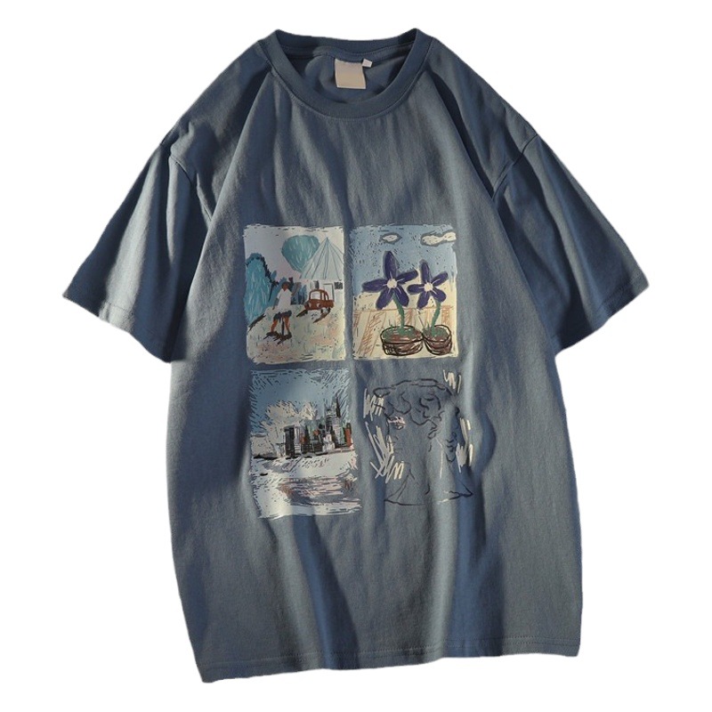 Vintage Girly Vintage Short-Sleeved T-Shirt for Women 2025 Loose Korean Style Ins Street Style Hong Kong Style Half-Sleeved Top