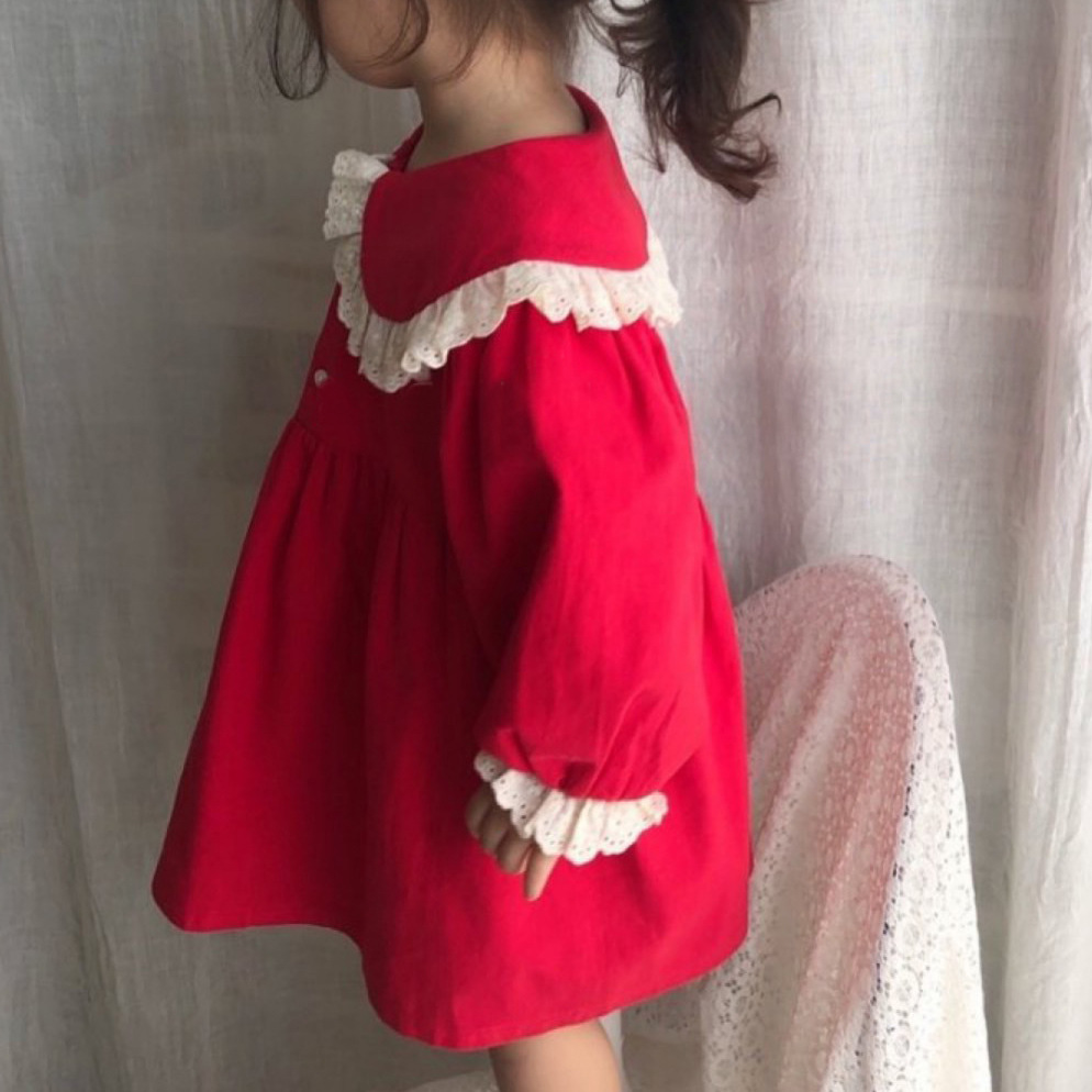 Picture of Ins Autumn New Korean Style dress Girl Baby Lapel Lace dress Princess Dress Dress 2