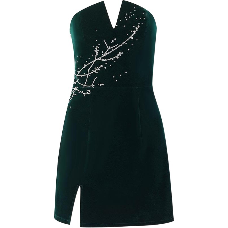 European and American Style Cross-border Strapless Collar Velvet Small Split dress Autumn Sexy Elegant Commuter Women's Dress