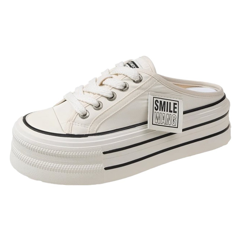 Half Slippers Women's Summer Outwear 2024 New Internet Celebrity Hot Style Small Thick Sole Heel-less Canvas Shoes