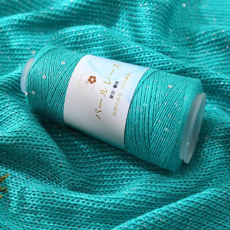 Cross-Border Lace Pure Cotton Silk Thread Sequins Starry Sky Sequins Handmade DIY Knitted Cut Out Sweater Short-Sleeved Wool Colorful