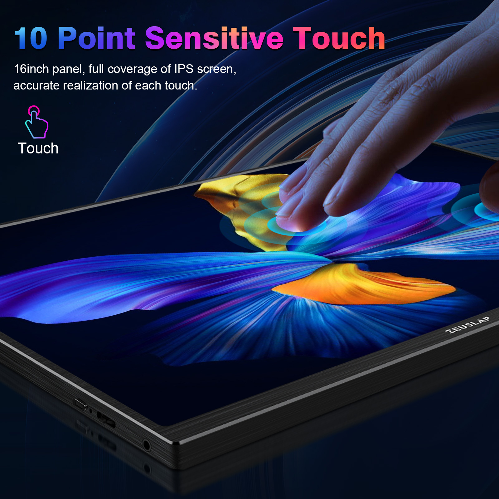Picture of ZEUSLAP 16 inch 1920x 1200 P60hz with touch function portable display computer display P16T