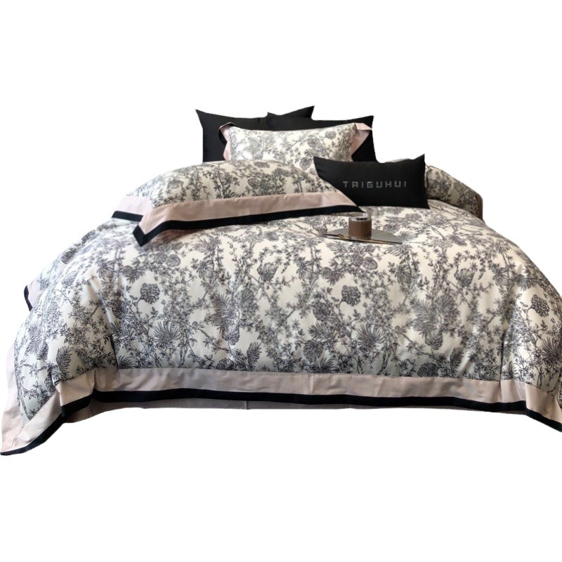 Nantong home textile light luxury long-staple cotton four-piece set Spring and Autumn high-grade floral printed cotton soft quilt cover