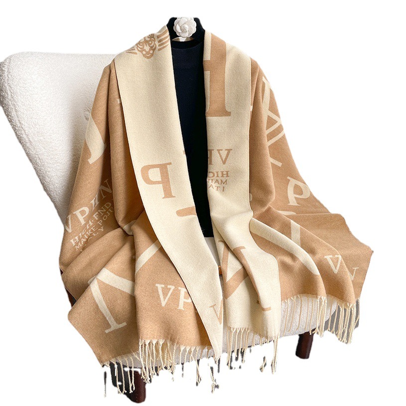 Winter Popular Imitation Cashmere Scarf for Women in Autumn and Winter Internet Celebrity Live Broadcast Thickeneded Tassel Shawl Dual-Use Warm and Versatile