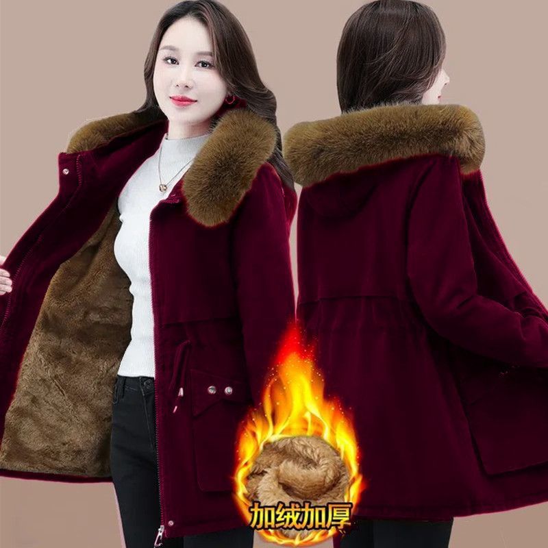Picture of Parka mid-length cotton-padded coat winter new women's loose fleece-lined cotton-padded coat lambswool down jacket thickened coat