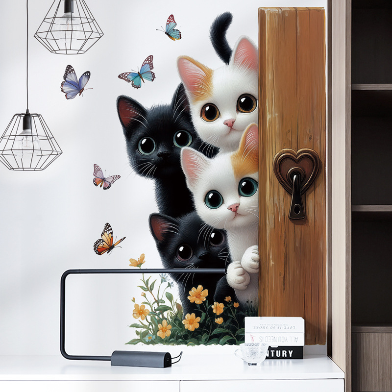 Cartoon Cat Door Decorative Wall Sticker Children's Room Animal Butterfly Removable Wall Sticker Small Daisy 350