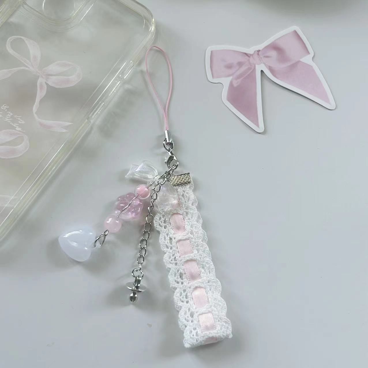 Easiest for Match Ballet Shoes Original Lace Cat Claw Girl Pink Bow Ribbon Mobile Phone Chain Ccd Camera Pendant