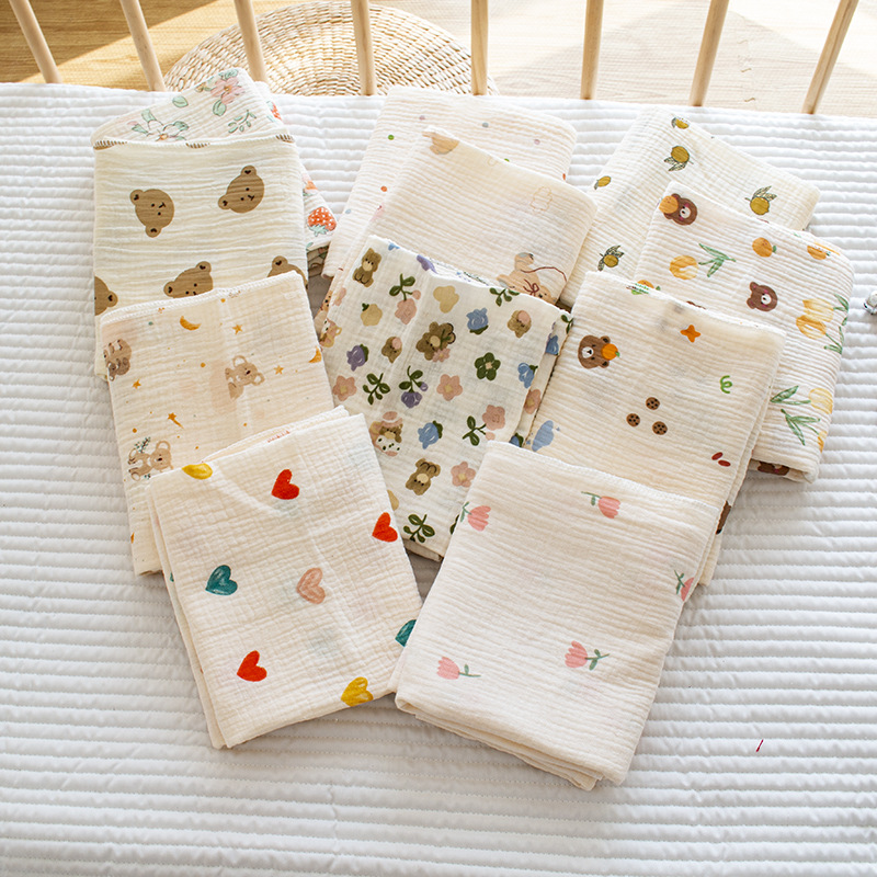 2-layer cotton gauze delivery room single-layer double-layer printed wrinkled gauze baby home clothes saliva towel quilt blanket bath towel