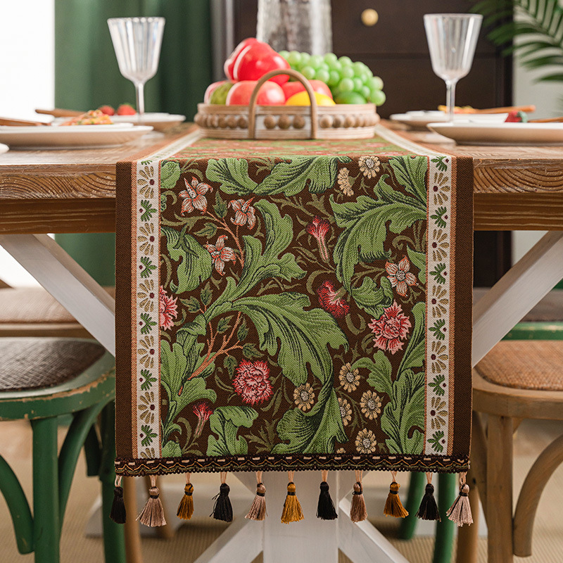 European-style Pastoral Retro Table Flag Floral Light Luxury High-end Long Bed Flag Decorative Cloth Tea Table Cloth Tea Flag Cover Towel