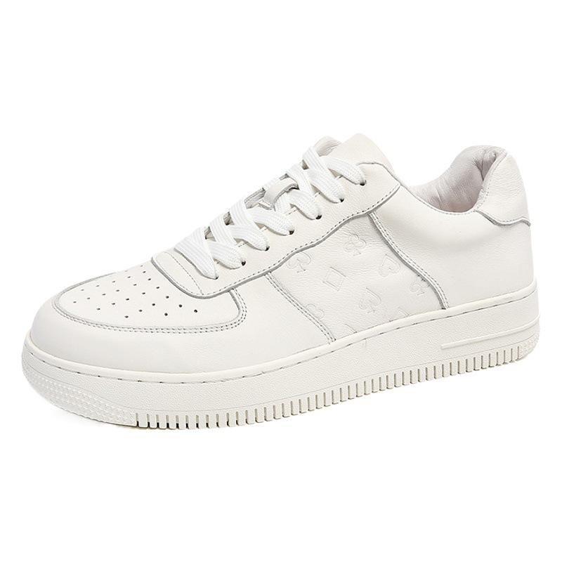 Spring Genuine Leather White Shoes Casual Thick-Soled Skateboard Shoes Versatile Men's Sports Shoes Trendy Running Shoes Wholesale Men's Shoes