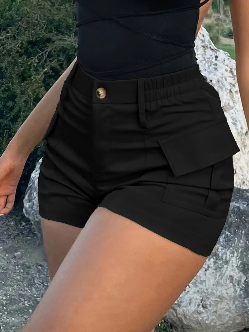 Picture of 2025 European and American Export Cross-Border New Ebay Casual Women's High Waist Button Street Flap Pocket Pants Cargo Shorts for Women