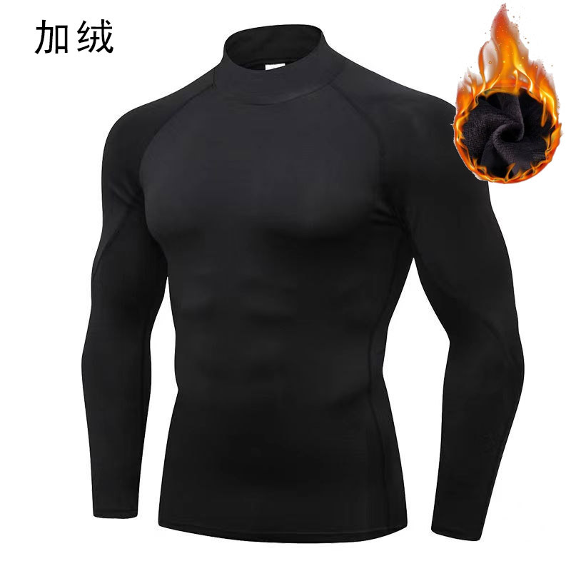 Sports tights men's turtleneck basketball training autumn and winter bottoming fitness clothes long sleeve fleece-lined warm high elastic quick-drying clothes