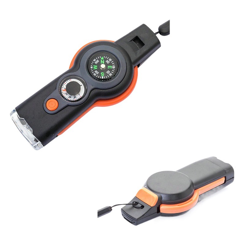 New manufacturer LED light outdoor survival emergency first aid 7-in-1 small and convenient multi-functional survival whistle