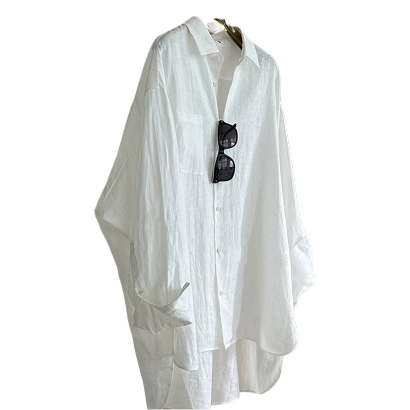 Japanese Style Linen Loose Minimax Style White Shirt Women's Summer New Loose Literary Style Boyfriend Style Stacked Top