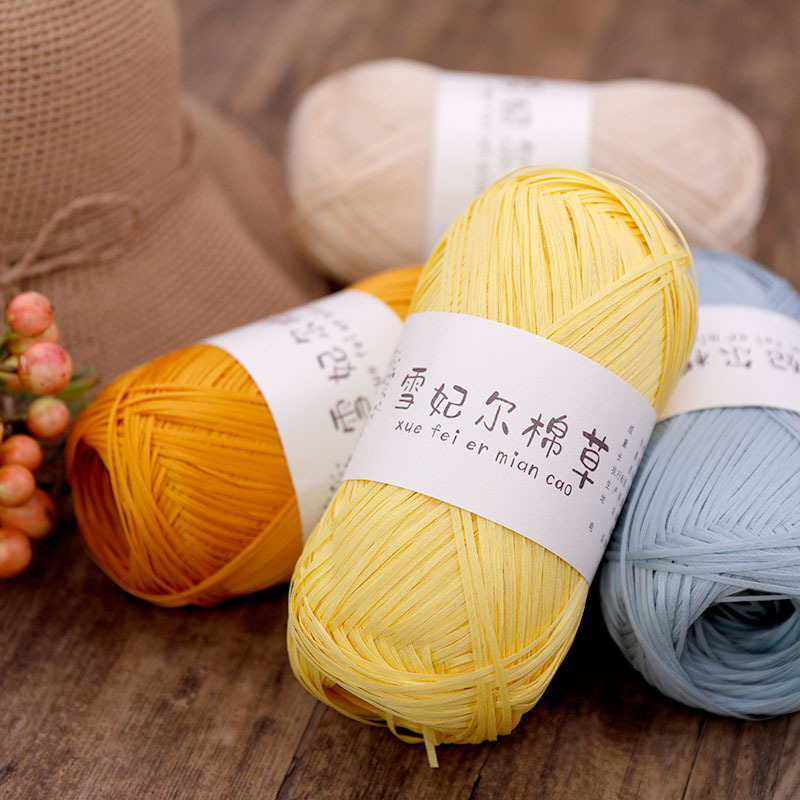 Picture of pure cotton wool snow feier cotton straw bag hat diy hand-woven thread crochet thread crochet thread raffia
