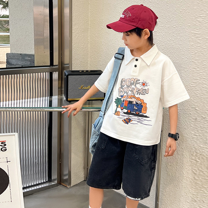 Picture of Boys' short-sleeved polo shirt Summer 2024 new children's clothing lapel middle and big children's summer clothing thin T-shirt top fashion