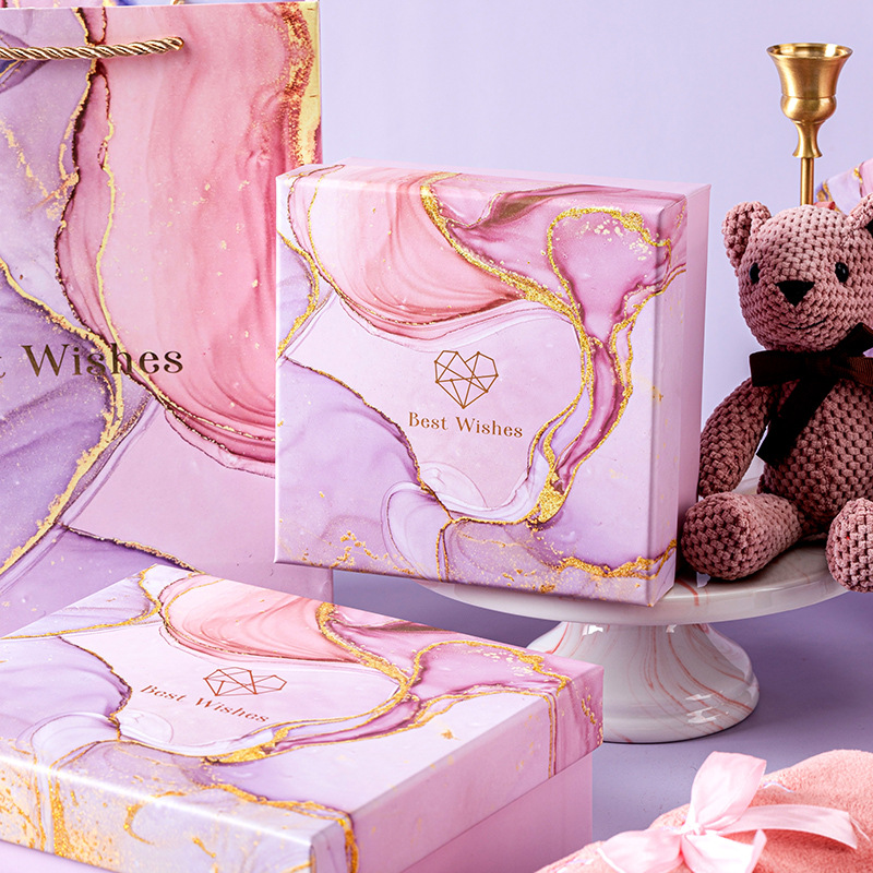 Factory creative gift box pink heaven and earth cover gift box thermos cup towel packaging box hand gift box wholesale