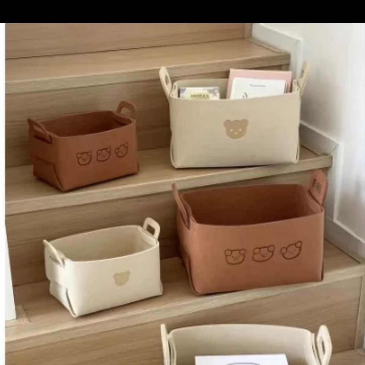 New bear felt bag tote bag simple cute cartoon tote large capacity solid color shopping bag handmade