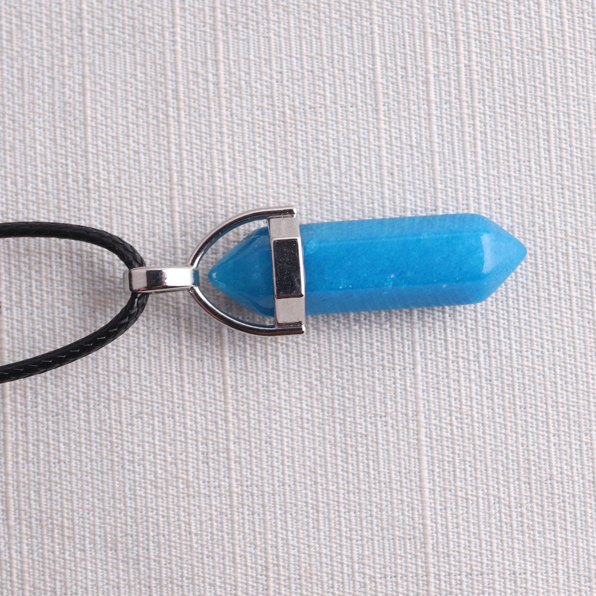 Picture of Natural Stone Hexagonal Pendant European and American Natural Crystal Hexagonal Prism Bullet Hexahedral Black Wax Rope Necklace