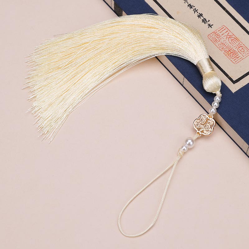 Picture of Pearl Fan Ancient Style Tassel Waist Pendant Fan DIY Tassel Chinese Han Dynasty Cheongsam Car Hanging Tassel Pendant