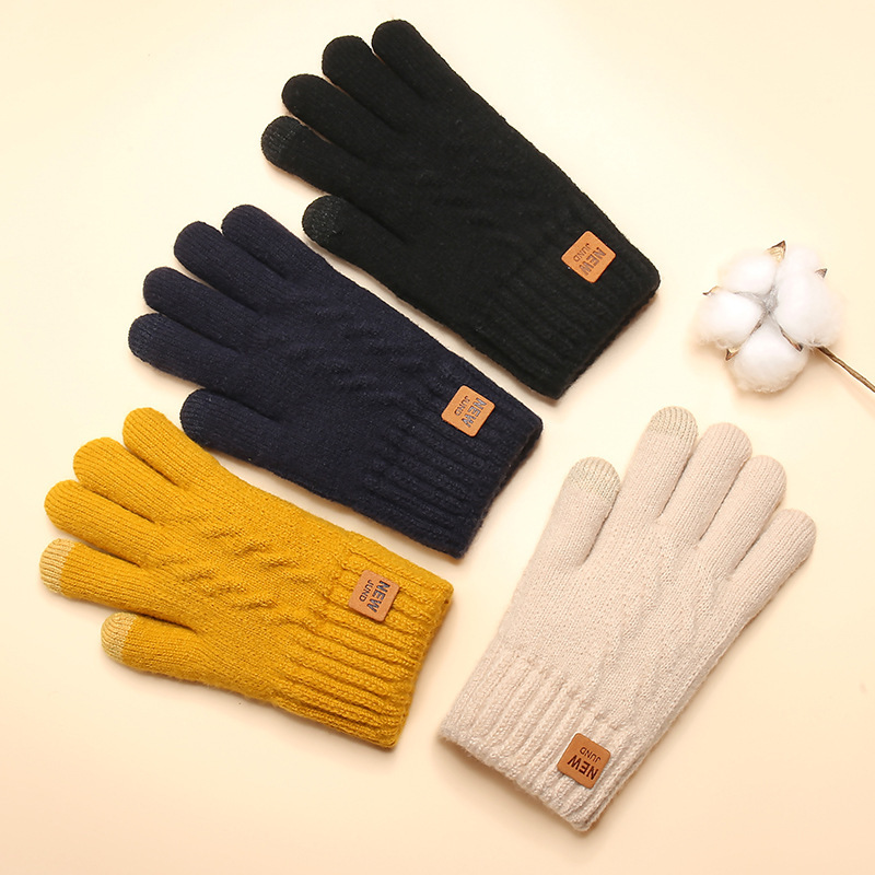 Knitted gloves winter gloves women's double fleece thickened cold protection warm cycling outdoor gloves touch screen
