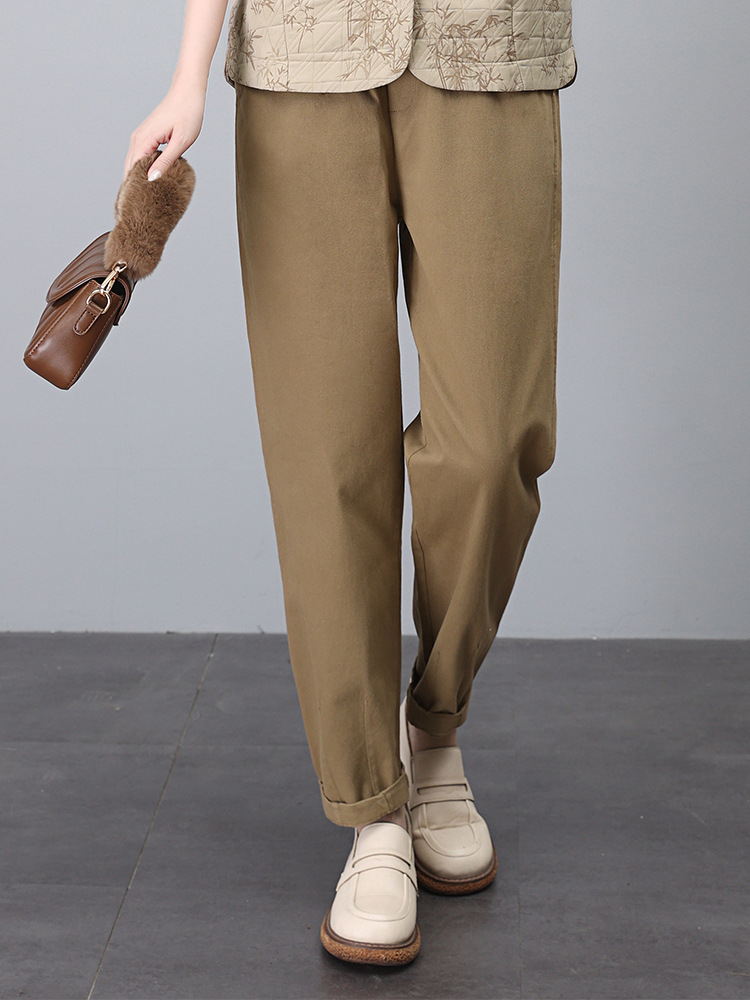 Pure Cotton Casual Pants Women's 2024 Spring and Autumn New Arrival Small Tooling Sports Straight Leg Pants Trendy Haren Pants for Mothers