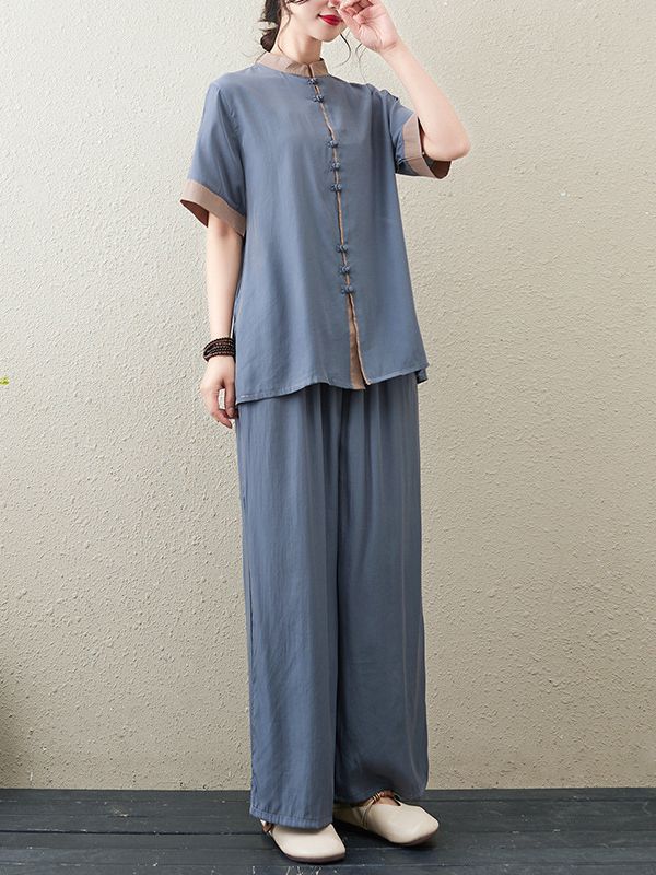 Picture of 2024 Summer New Chinese Style Retro Loose Slim Casual Temperament Zen Tea Wear Yoga Wear Tai Chi Suit for Women