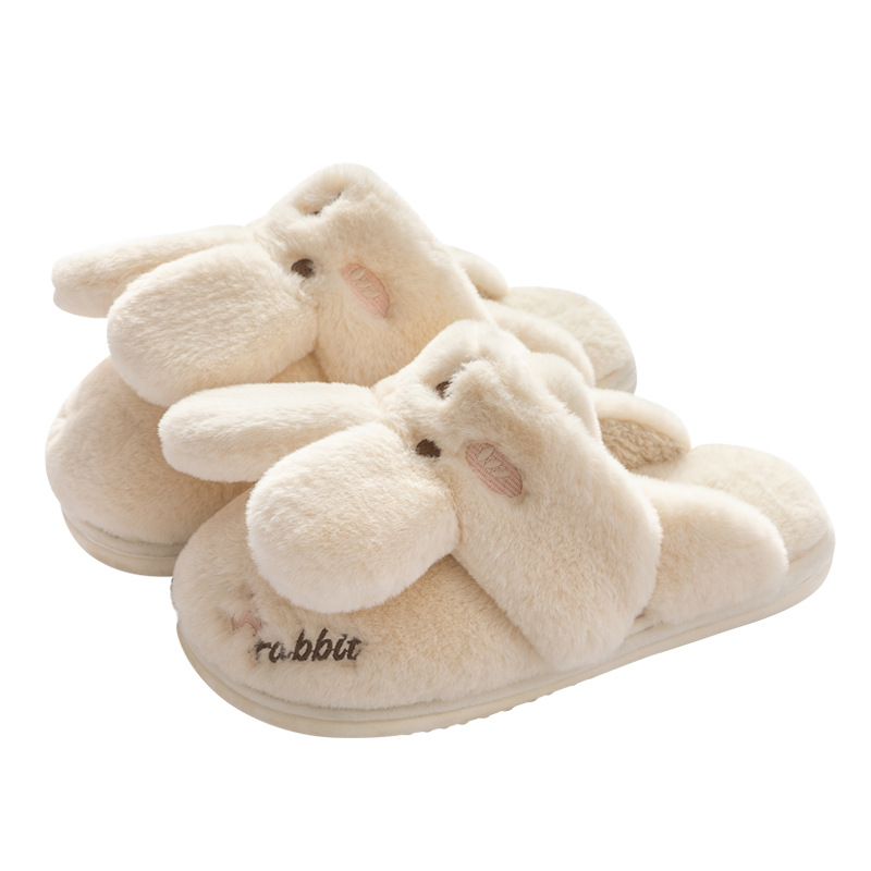 Picture of Rabbit Ear Slippers Women's Winter Indoor Home Non-slip 2024 New Cute Warm Maomao Cotton Slippers Men's Winter