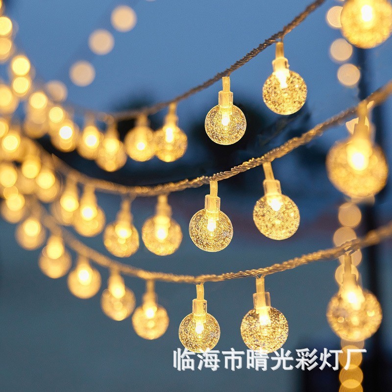 Cross-Border Led Solar Light String Christmas Atmosphere Light Camping Style Lantern Bubble Ball Small White Ball Water Drop Lantern