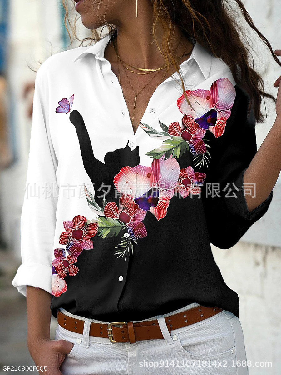 Picture of 2022 New Foreign Trade Women's AliExpress Spring Long Sleeve Shirt Fashion plus size Printed Top