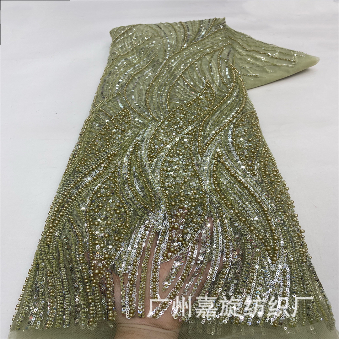 Heavy-duty tube bead size bubble bead sequins striped pattern lace fabric dress wedding dress evening dress embroidered cloth