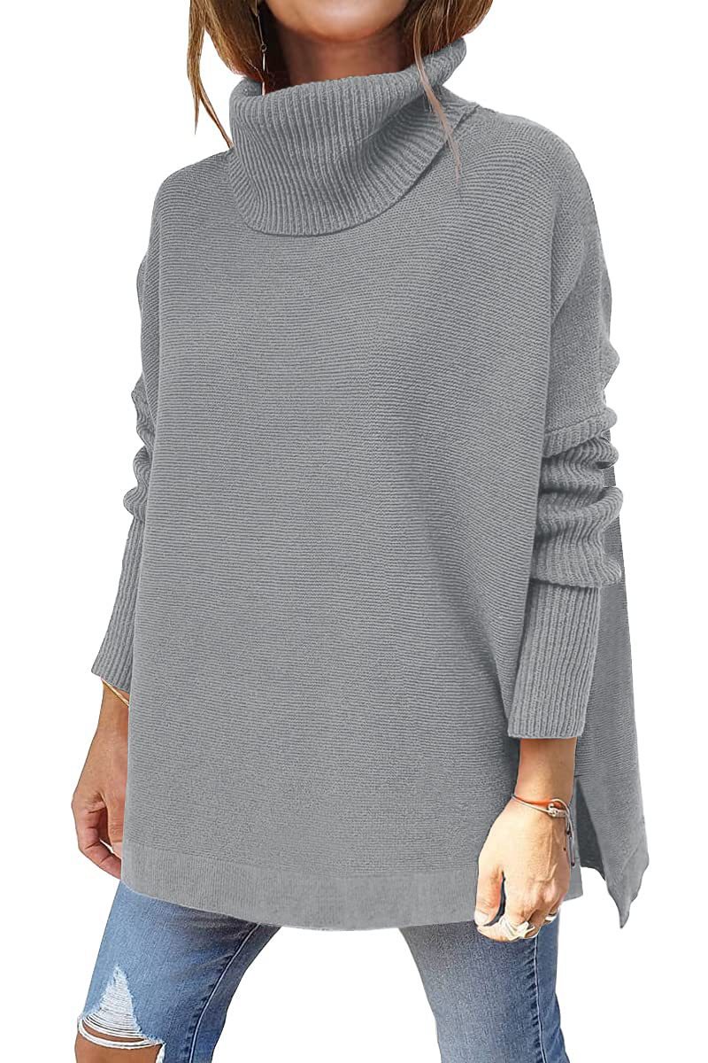 Picture of 2022 Amazon Cross-border Turtleneck Sweater Long Bat Sleeve Hem Tunic Pullover Sweater Needle Weaver