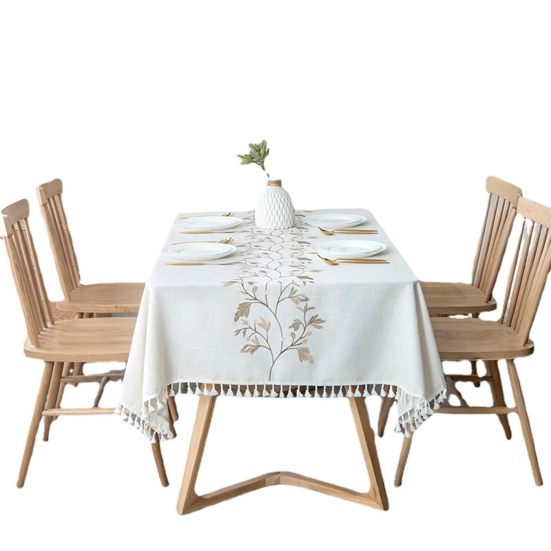 Amazon cross-border embroidered Plaid flower tassel tablecloth rectangular tea table tablecloth dining tablecloth factory generation