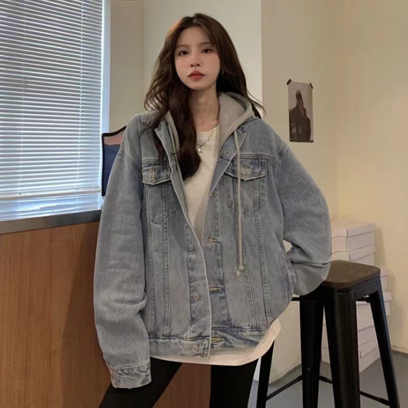 Picture of Japanese and Korean Style Super Fire Denim Short Coat Women's Short Spring and Autumn New Long Sleeve Slim-fit Hooded Jacket Student Top
